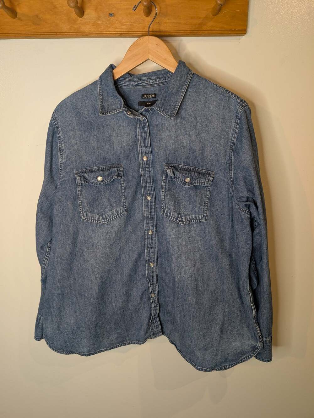 J.Crew Womens Denim Western Snap Shirt Size 22 Plus Slim Medium Wash Cowgirl